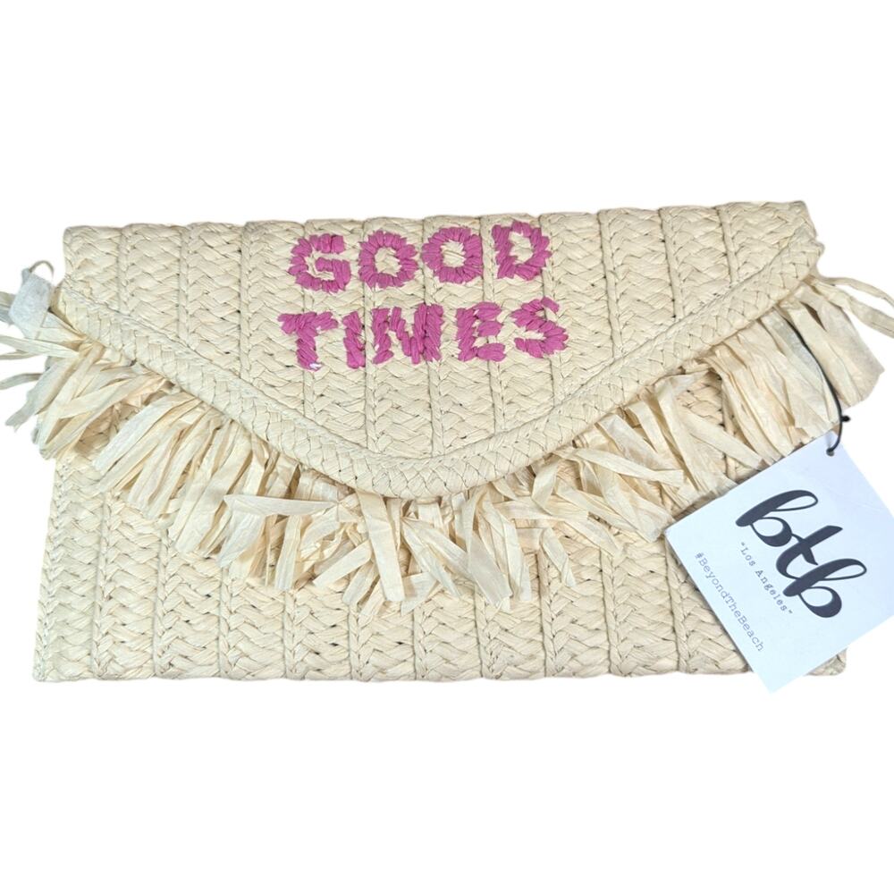 BTB Beyond the Beach Good Times Raffia Straw Clutch, Pink